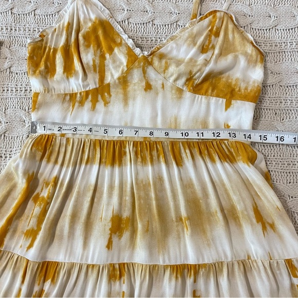 Xtraordinary Gold Zippered Ruffled Tie Dye Spaghetti Strap V Neck Short Dress - Picture 8 of 12